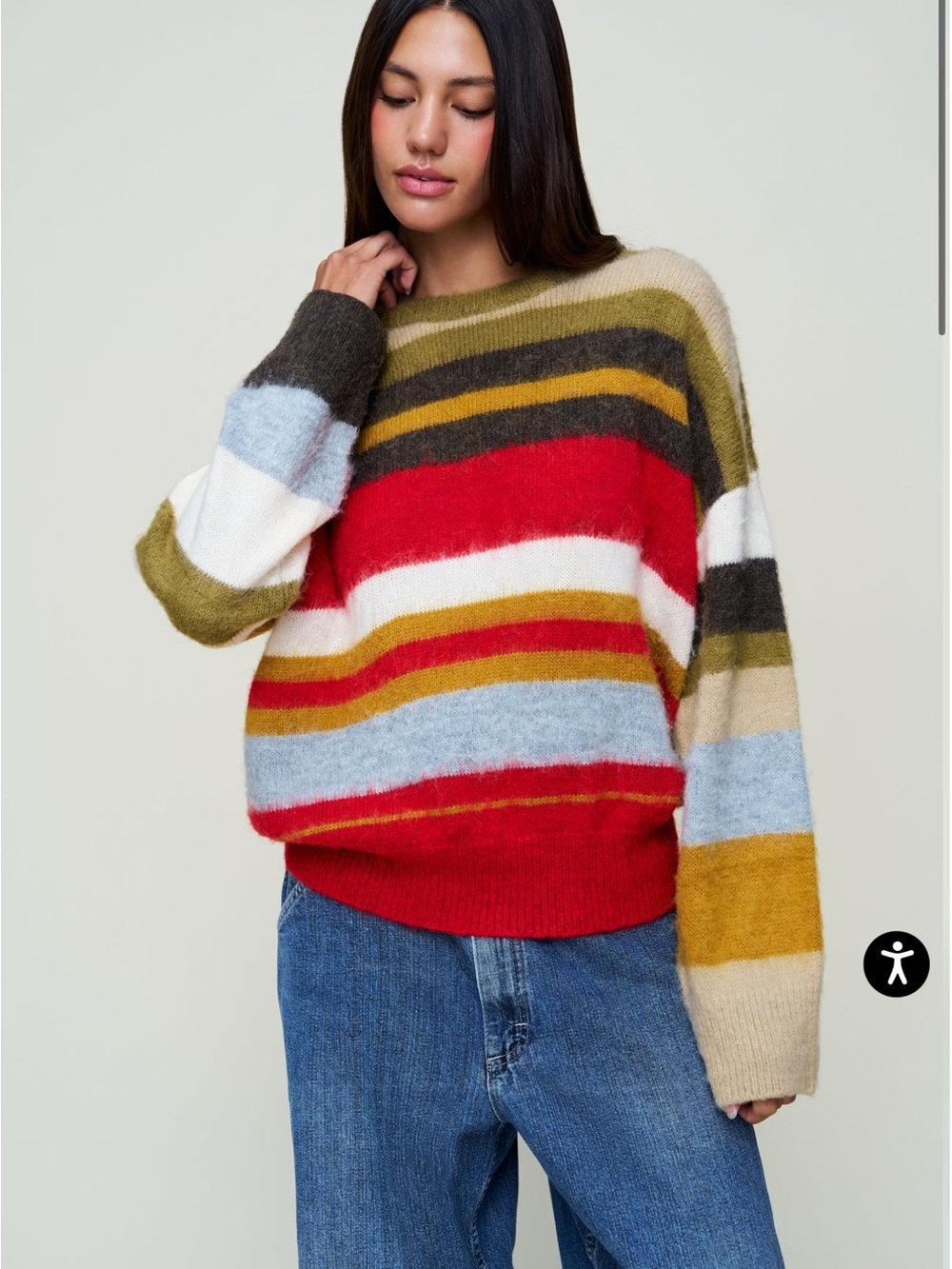 Guizio Striped Cozy Knit Sweater - Red Accent